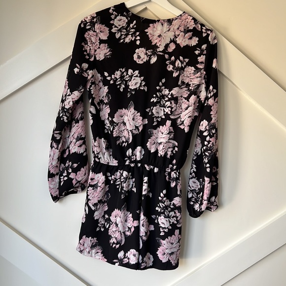 Necessary Objects Pink and Black Floral Romper Long Sleeve - Picture 3 of 5